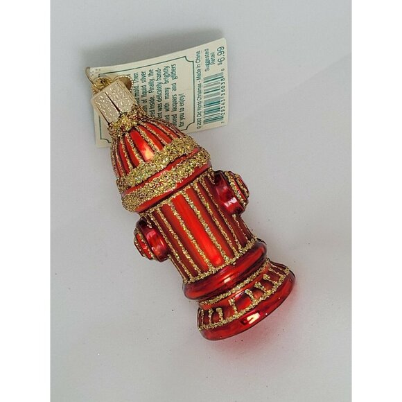 Old World Christmas Fire Hydrant Glass Ornament Red Gold Glitter Tradition - Picture 4 of 4